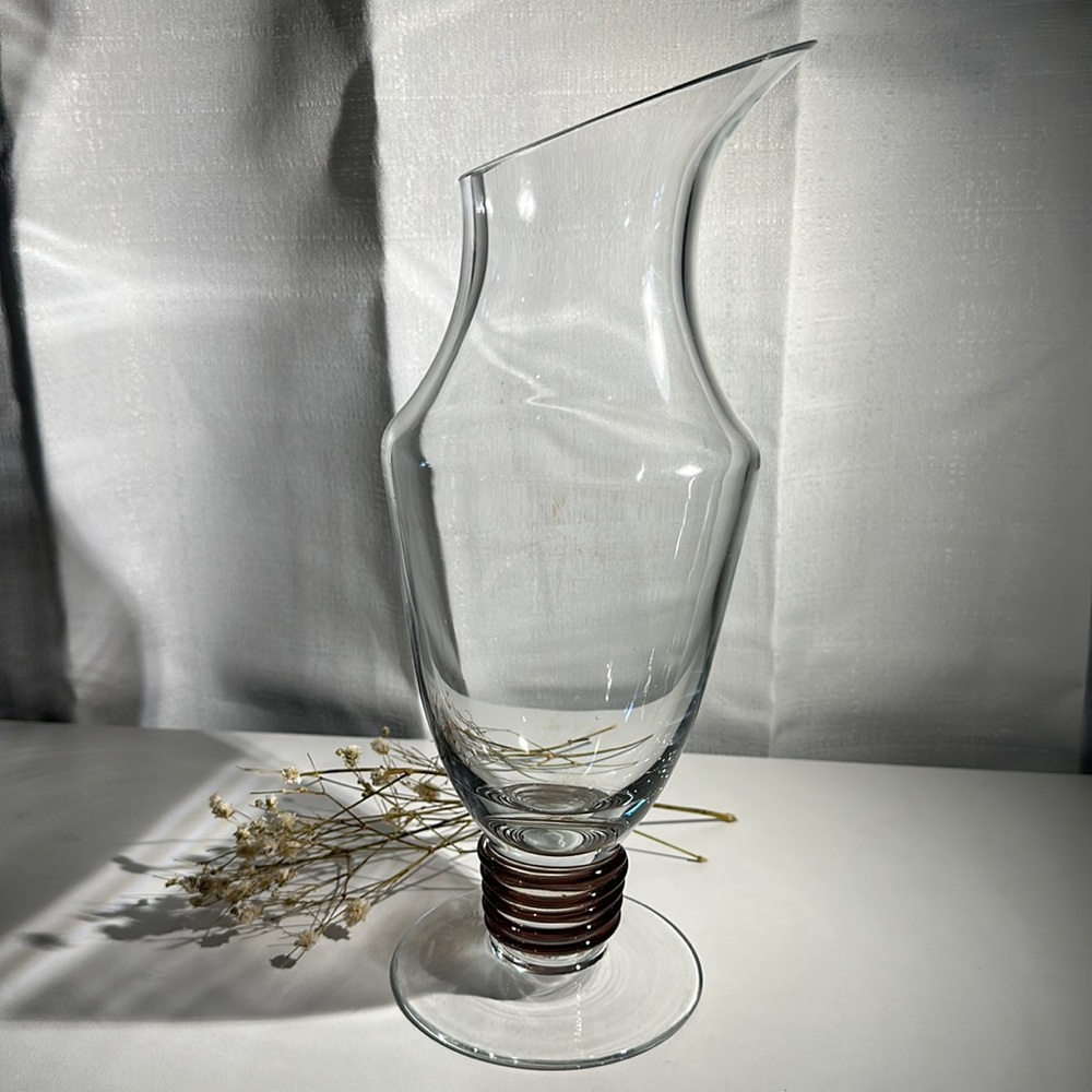 Vintage Bohemian Block Stockholm Art Glass Carafe / Vase w/ applied Glass Coil